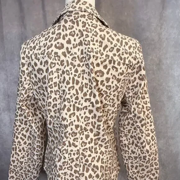 Adyson Parker Leopard Moto Jacket Size M Beige Tan Blush Silver Zipper Tailored - Picture 9 of 13